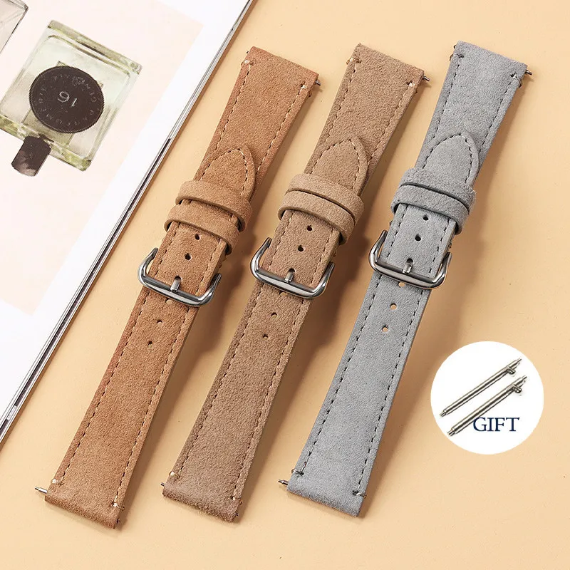 20mm 22mm Quick Release Suede Leather Watch Strap Vintage Universal Bracelet for Seiko Band Women Men Wristband for Omega Strap