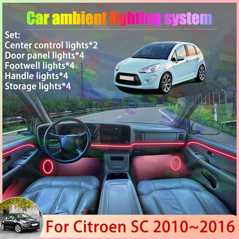 

For Citroen C3 SC A51 2010~2016 MK2 2th 2011 2/18 in 1 Car Atmosphere Light Lamp RGB Shade Ensemble Streamer Atmosphere Set Auto