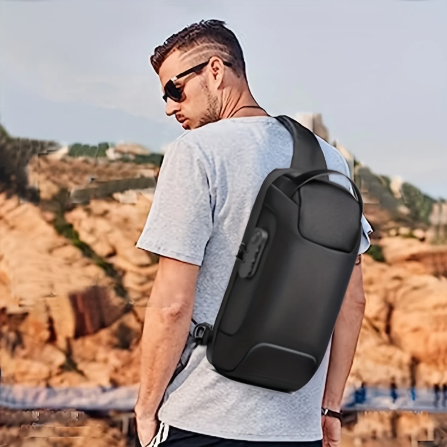 Men's Anti Theft Sling Bag For Men Women, Password Chest Crossbody Shoulder Bags Casual Daypack With USB Charging Port