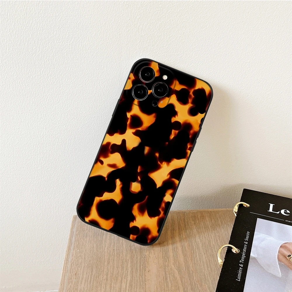 Tortoise Shell Marble Pattern Phone Case FOR IPhone 15 14 11 12 Pro 8 7 15 Plus 13 Pro MAX XR XS MINI Black Soft Covers