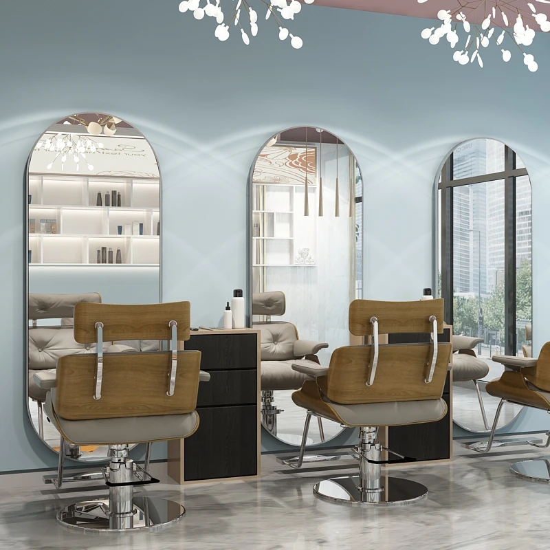 Hairdresser with light, single-sided mirror, wall-hung trendy shop, touch perm