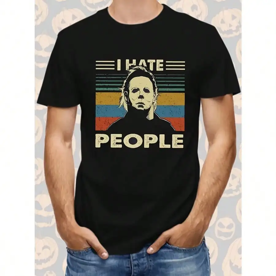 

Halloween Limited Michael Myers Moonlight Panic T-Shirt A Black I Hate People Retro Print Casual Top For Both Men