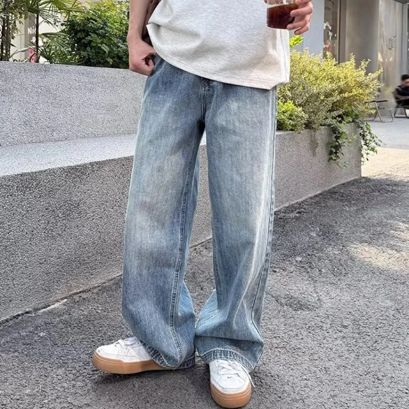 

Straight Jeans Men's Summer American Draped Loose Pants Lazy Style Loose Wide-leg Pants Japanese 2000s Y2k Clothes Jorts Top