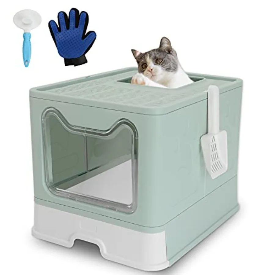

Foldable Cat Litter Box with LidNo Smell Large Top Entry Litter Box with Cat Litter Scoop Covered Drawer Type Kitty Potty Inclu