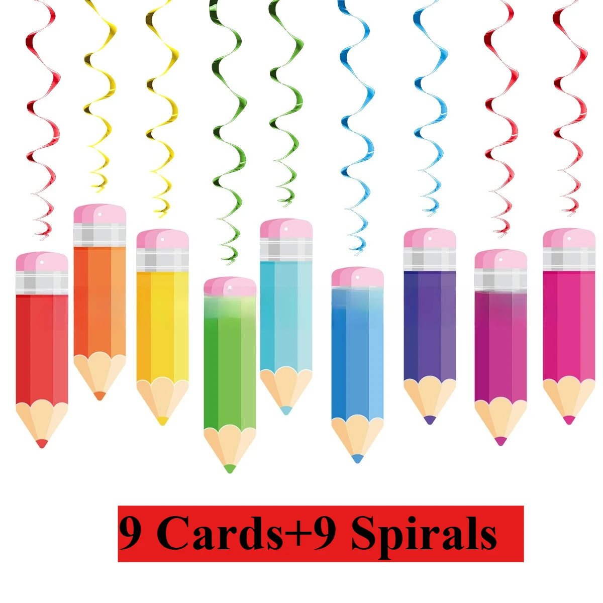 18/48 Stück Back-to-School-Ornamente, Bänder, Bleistifte, Spiraldekorationen, Decken-Spiralen, Buntstifte, Hängedekorationen für den Klassenraum