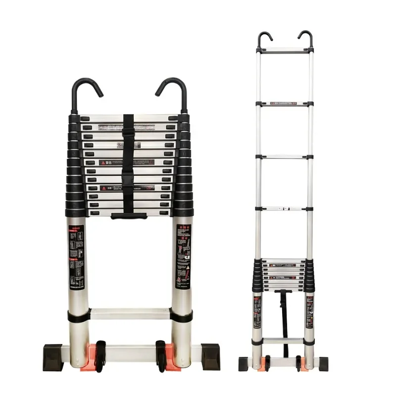 #5-8 Meter Telescopic Ladder  Heavy-duty Aluminum Alloy RooftopTelescopic Ladder Portable Attic Ladder with Hooks 150KG Capacity