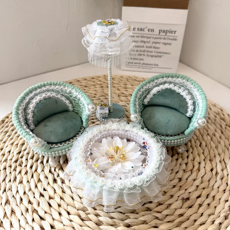 1set Mini Sofa Coffee Table Model Green Apple Color Miniature Living Room Scene Decoration Desktop Ornament Furniture Dollhouse