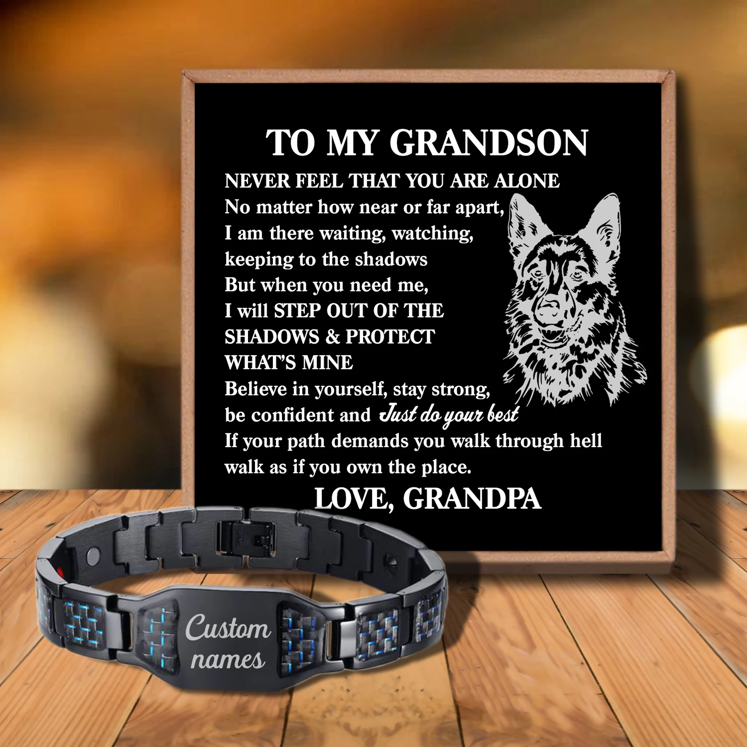 

Sac3137 To My Grandson Never Feel That You Are Love from Love Grandpa Customizable Message Card Bracelet for Birthday Anniversar