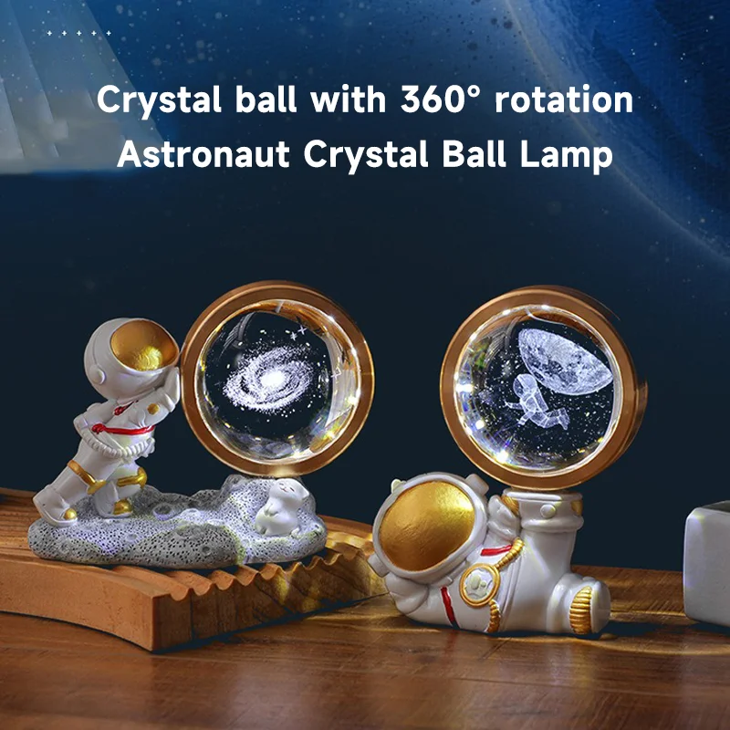 3D Creative Astronaut Crystal Ball Led Night Light for Children Bedroom Planet Space Solar System Lamp USB Christmas Kid Gift