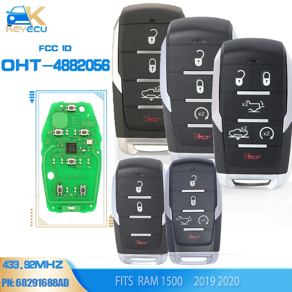 KEYECU OHT-4882056 for Ram 1500 2019 2020 Smart Remote Key Fob 433.92MHz ASK PCF7939M / HITAG AES / 4A Chip PN: 68291688AD