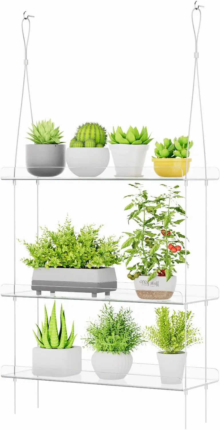 

3-Tier Acrylic Window Plant Shelves, 15' Adjustable Floating Shelf for Succulents, Herbs, Seed Starters