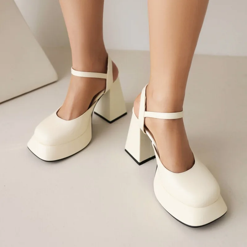 

Summer New Styles Fashion High Heels Women's Sandals Simplicity Grace Buckle Square Heel Women's Sandals High 10.5cm Size 35-43