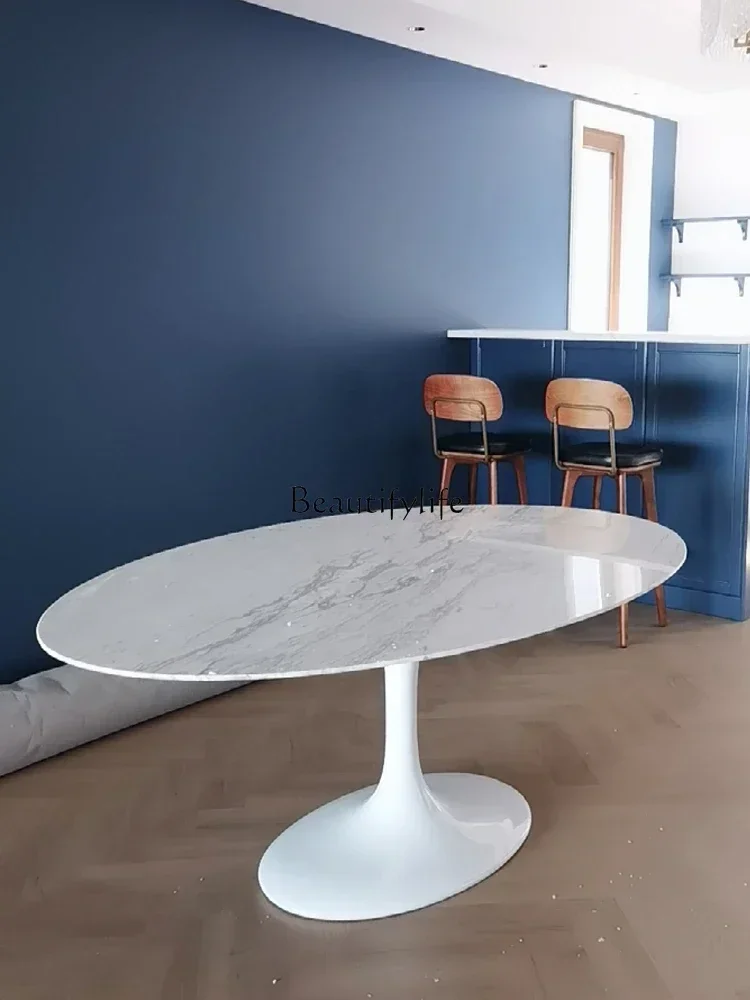 

Natural Marble Dining-Table Oval Small Apartment Luxury Slate Dining Table