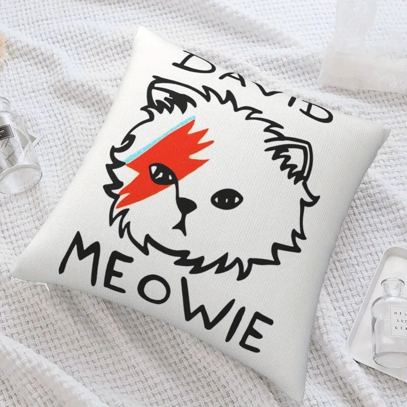 David Bowie Cat Pillow Cover Ziggy Stardust Lightning Bolt 18x18 Inch Square Music Fan Decor