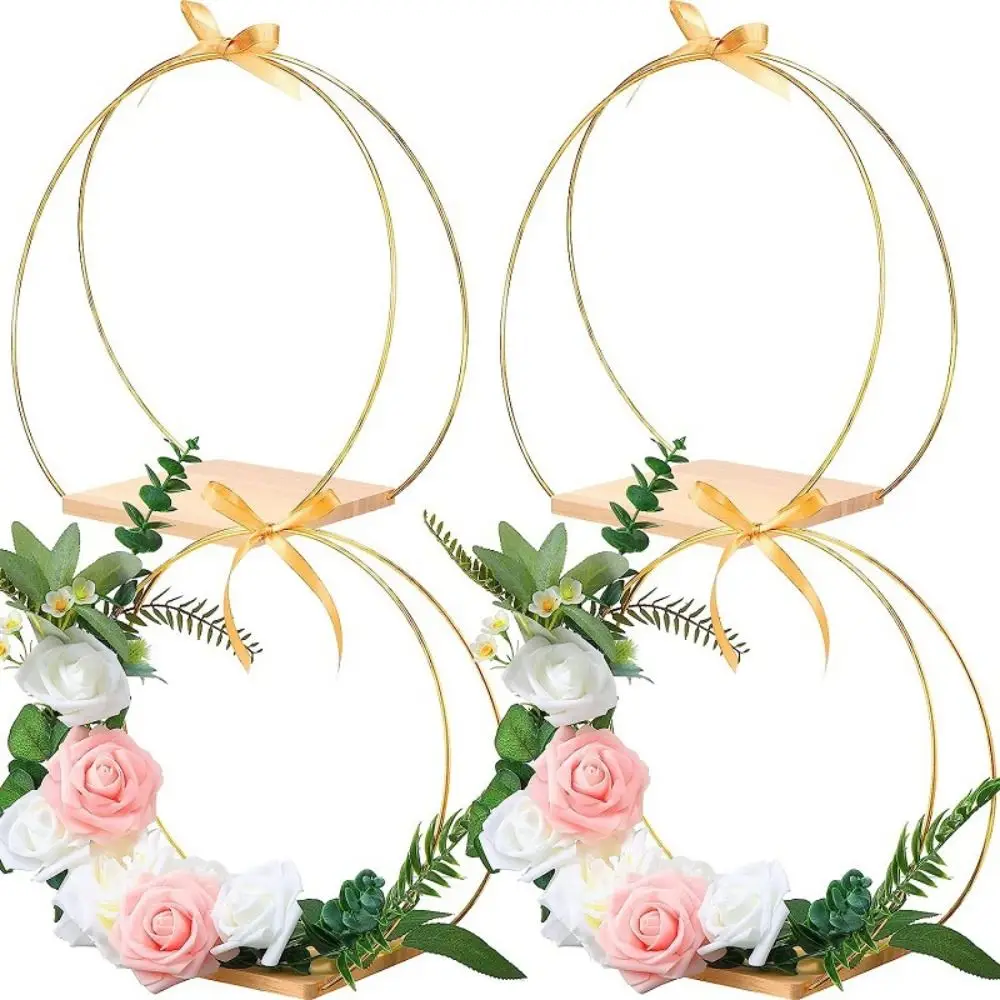 

30cm Gold Metal Flowers Hoops Wooden Base Holder Multipurpose Round Rings DIY Decoration Flowers Hoop Home Decoration