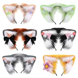 Women Girls Cartoon Fox Ears Shaped Headband Plush Hair Hoop Live Broadcast Rave Christmas Cosplay Party Headpieces