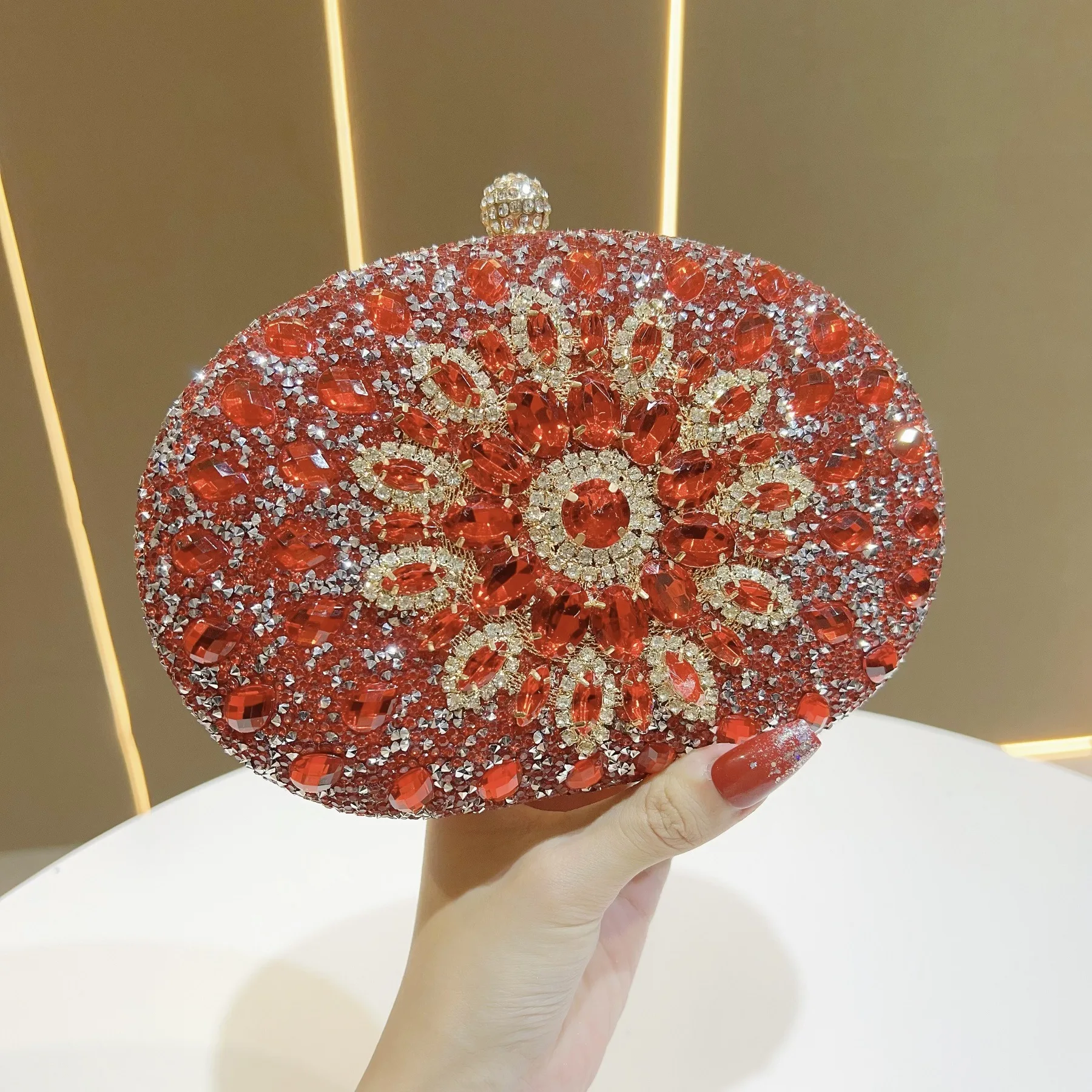 Flower Rhinestones Evening Bags Metal Prom Clutch Diamonds Clutch with Chain Shoulder Handbags Wedding Female Purse image 2