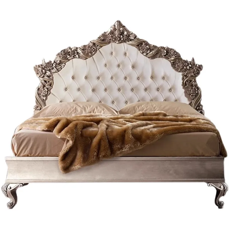 

Master bedroom double bed European solid wood princess bed Internet celebrity frame carved leather bed French