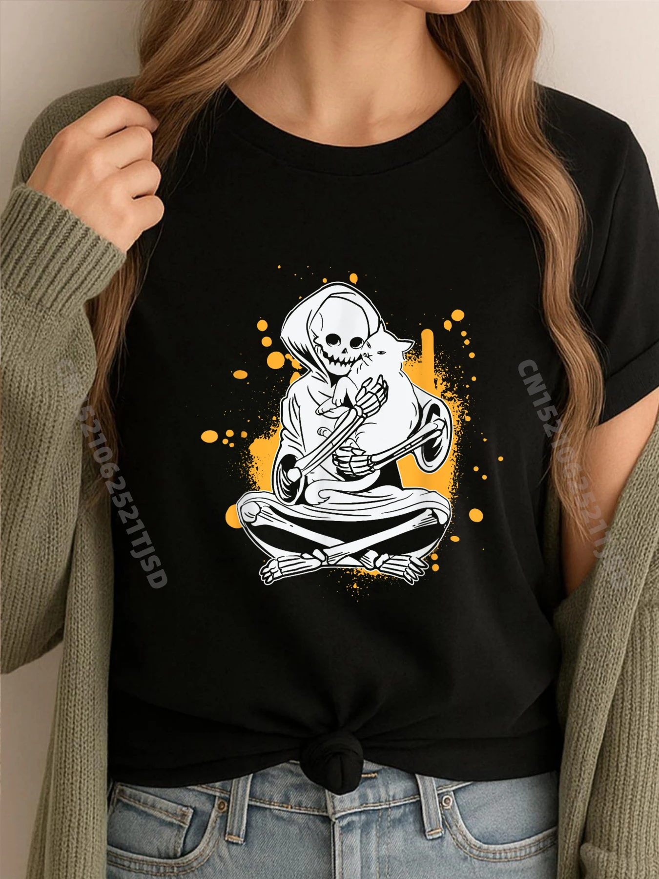 

Хэллоуин Скелет Линейное Искусство Кошачий Рисунок Владелец Кошки Grpahic Футболка Мужские Топы Футболка Забавная