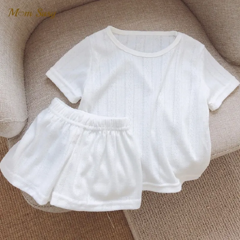 

Baby Girl Boy Cotton Clothes Set Tshirt+Shorts 2PCS Summer Child Breathable Homesuit Solid Color Kid Sleepwear Baby Clothes 2-7Y