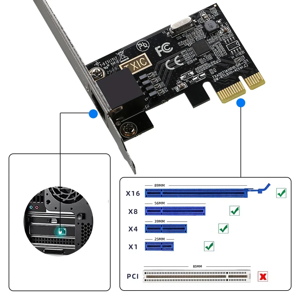 Tarjeta de red PCI-E a RJ45 de 1000Mbps, Chip Inte 8111E, tarjeta de red PCI Express Gigabit Ethernet, adaptador PCI Express para Win 7 8 10