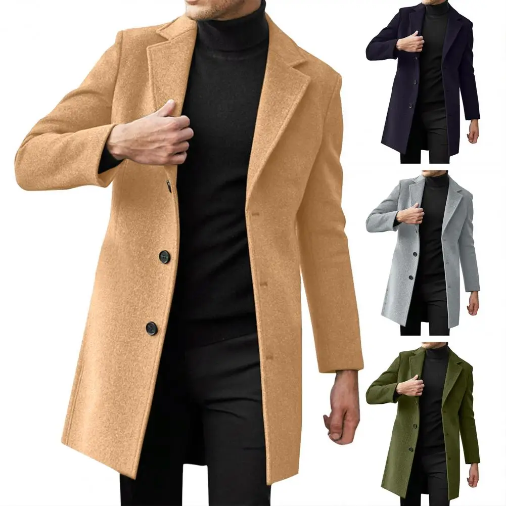 

2023 Spring Autumn New Long Cotton Coat New Wool Blend Pure Color Casual Business Fashion Men's Clothing Slim Windbreaker Jacket