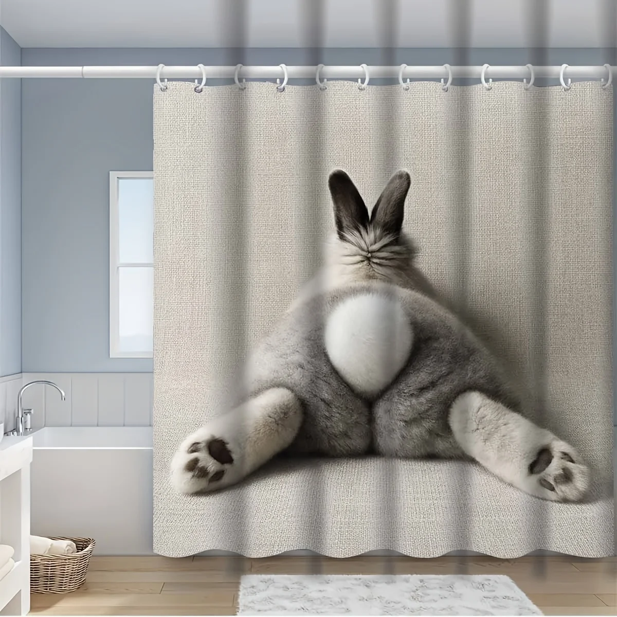 Funny Rabbit Backside Shower Curtain Waterproof Easy to Clean Privacy Protection Print Animal Art Design Cute non-toxic material