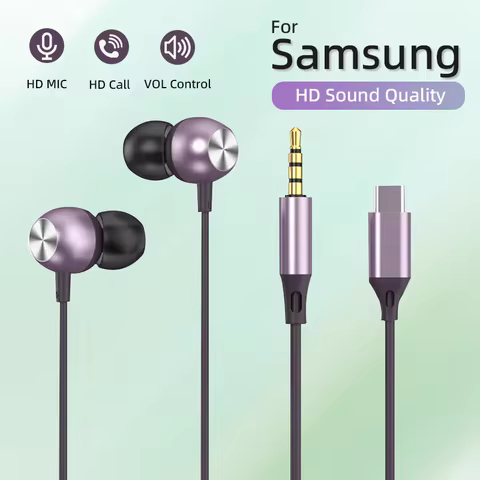 Type C With DAC Microphone Headphones For Samsung Galaxy S24 S23 S21 S22 Note Ultra Wired Earphones 3.5mm Jack Earbud Headset
