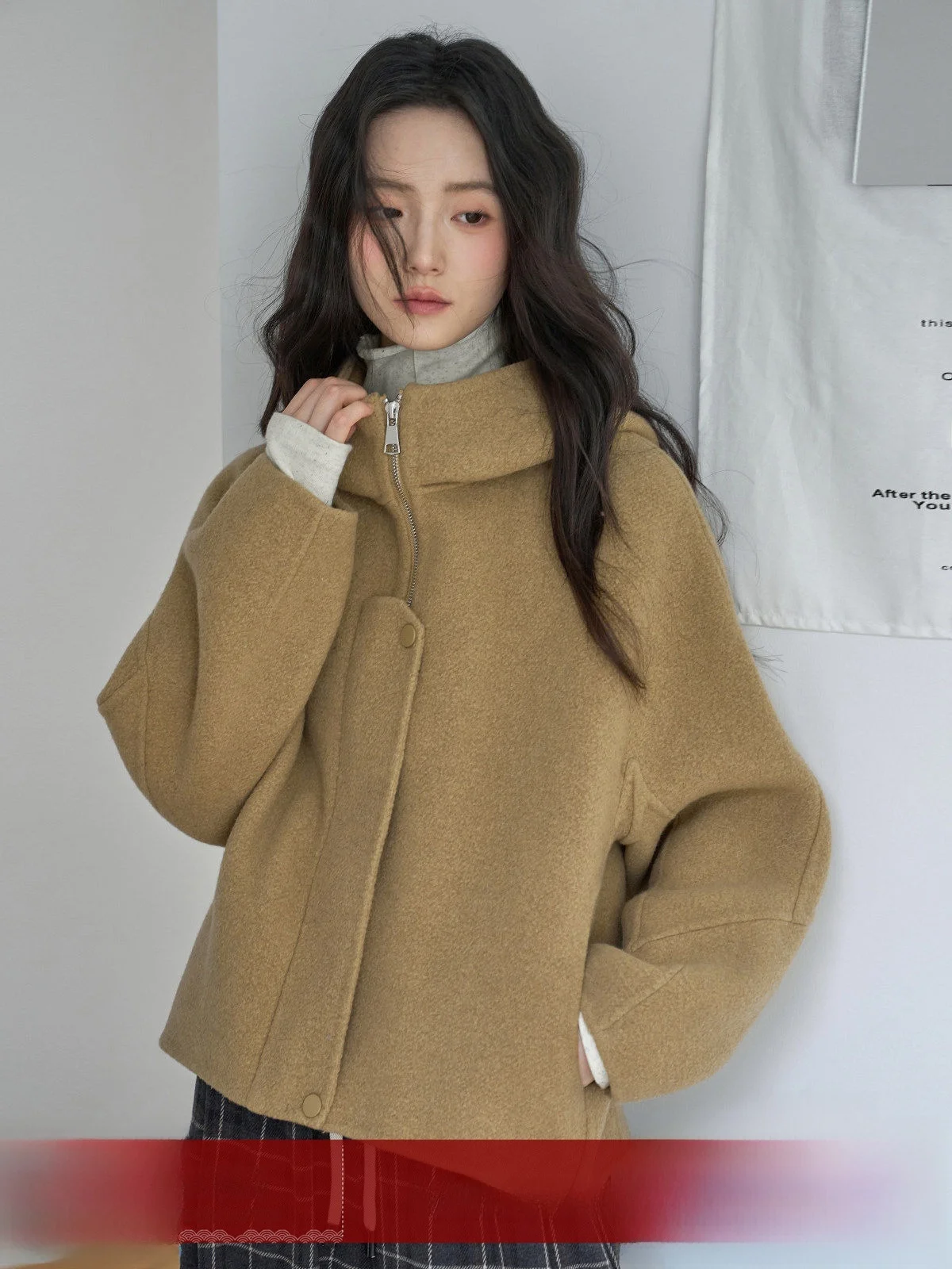 

Двустороннее шерстяное пальто цвета хаки с капюшоном для женщин, модная короткая зимняя верхняя одежда в корейском стиле, свободный крой