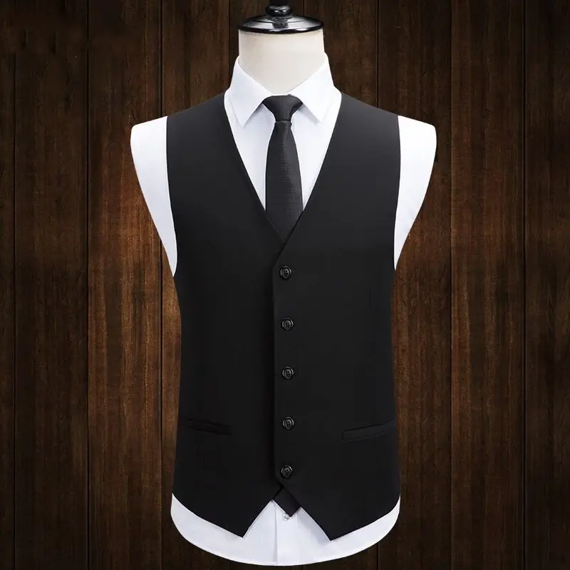 

Korean Slim Coat Vest Men England Style Men 's Suit Casual Solid Color Gentleman V-neck Formal Single-breasted Sleeveles Vest