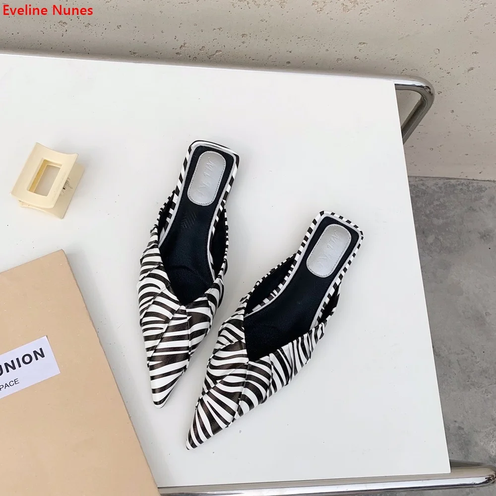 Wrinkled Surface Slip-on Slippers Women's New Arrival Summer Pointed Toe Hollow Bottom Heel Simple Fashion Confortable Shoes