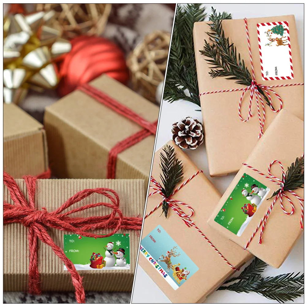 

2 Rolls Christmas Gift Label Stickers Strong Adhesive Cartoon Pattern Xmas Decorative Seals for Bakery Candy Store Packaging