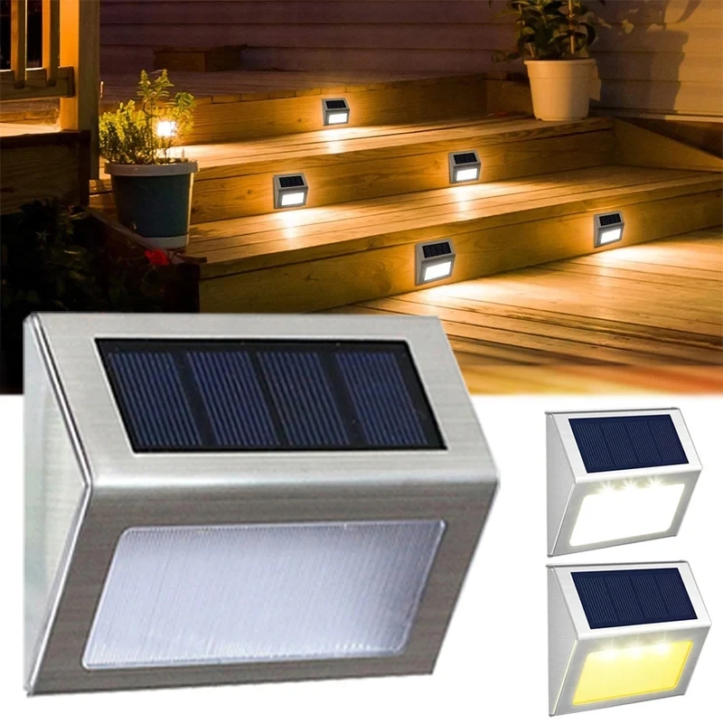 Aço inoxidável Solar Fence Light, Deck impermeável, Luz de parede de metal ao ar livre para jardim, Pátio, quintal, escada, lâmpada LED