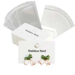 50/100pcs 6.4x4cm Paper Display Cards Stainless Steel Earring Package Jewelry Box Bag Holder Stand Storage Package Wholesale