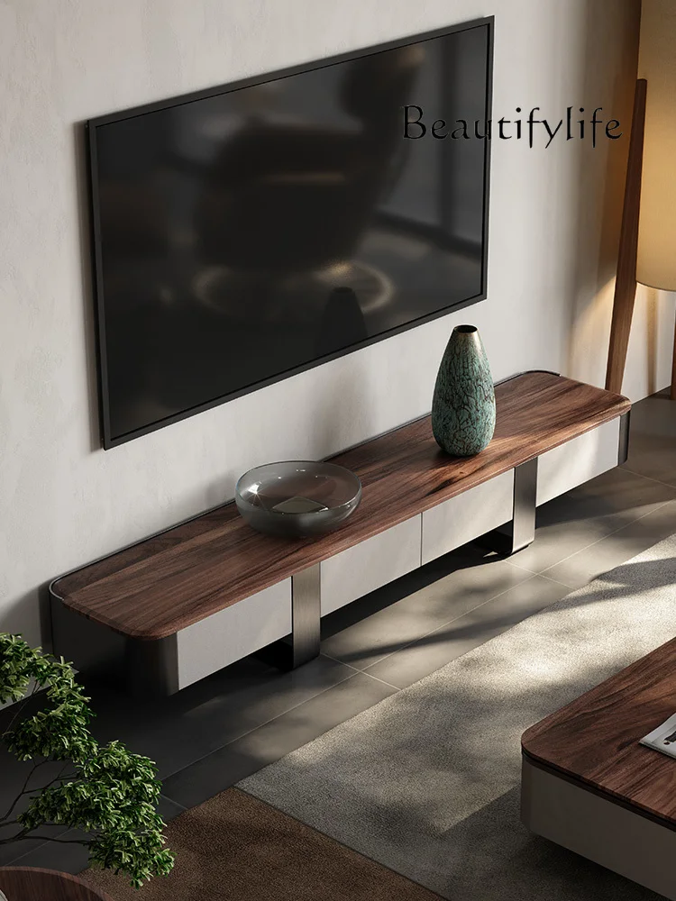 American Modern Light Luxury Minimalist Retro Tea Table Combination High-End North American Walnut TV Cabinet