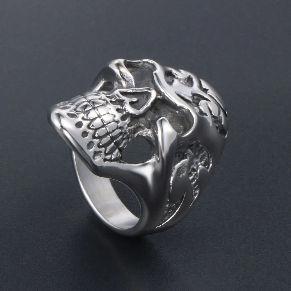 1PCS European and American Skull Personality Alternative Rock Hip-Hop Stainless Steel Non-Fading Ring Men's Street Style Cool Finger Ring