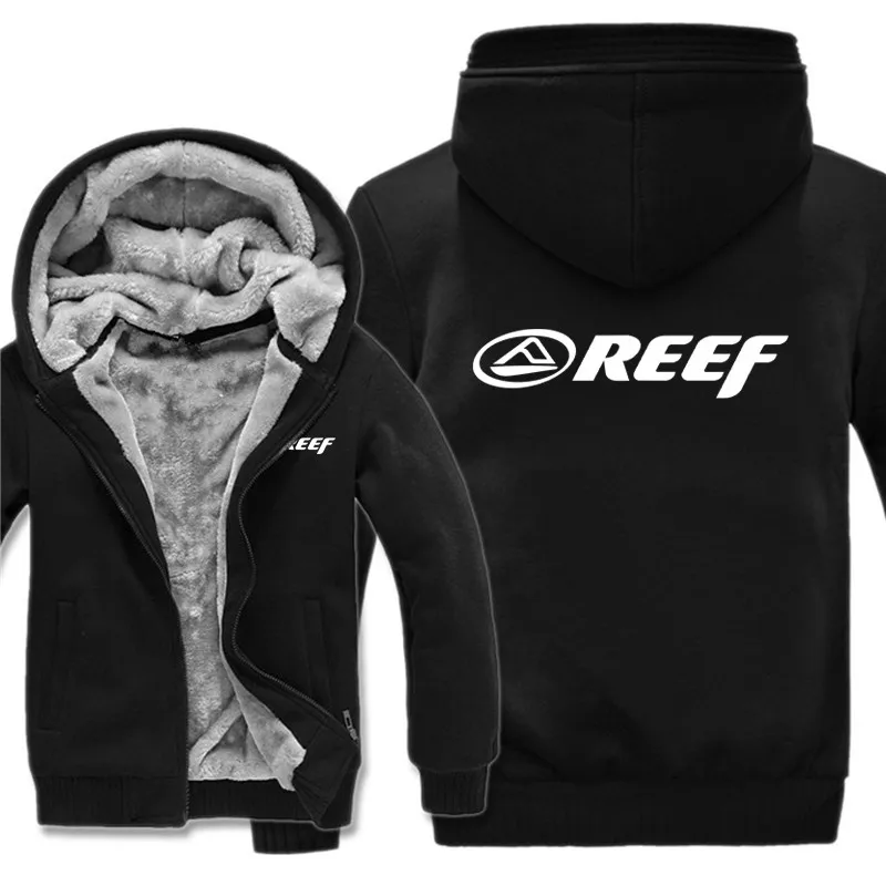 Reef Hoodies Winter Thick Warm Fleece Zipper Men Coat Sportwear Reef Logo Sweatshirt Streetwear