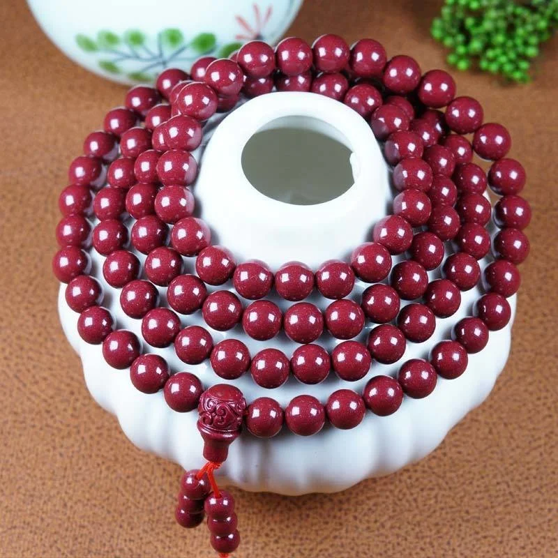 Natural Cinnabar 108 Round Beads Six-character Bracelet Transfer Beads Men's and Women's Multi-loop Bracelet Sweater Chain