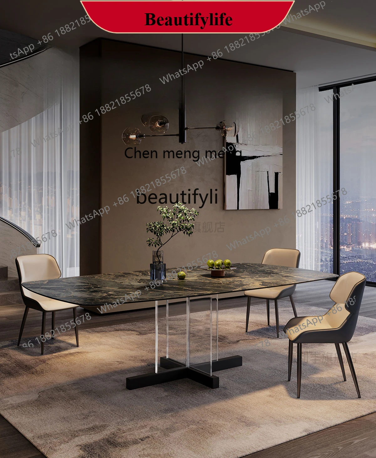 z183 Suspended acrylic rock slab dining table Modern simple minimalist high-end dining table