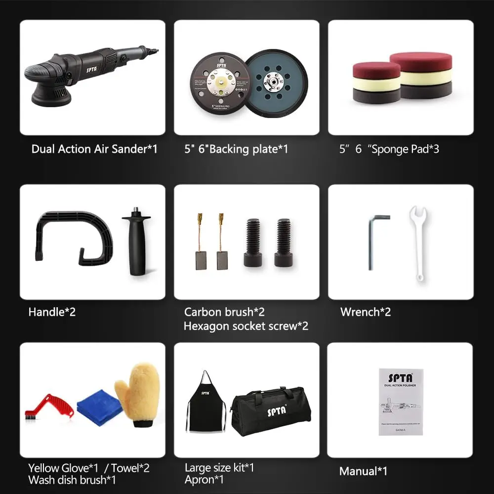 ماكينة تلميع السيارات، ملمع غريب الأطوار 780 وات، 6 سرعات متغيرة، مع إسفنجة تلميع 125 مم و150 مم، D-Ha قابلة للإزالة
