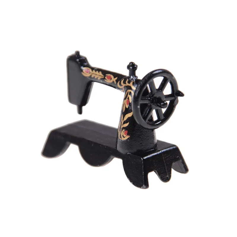 1:12 Dollhouse Miniature Black Sewing Machine Model Furniture Accessories For Doll House Decor Kids Pretend Play Toys DIY