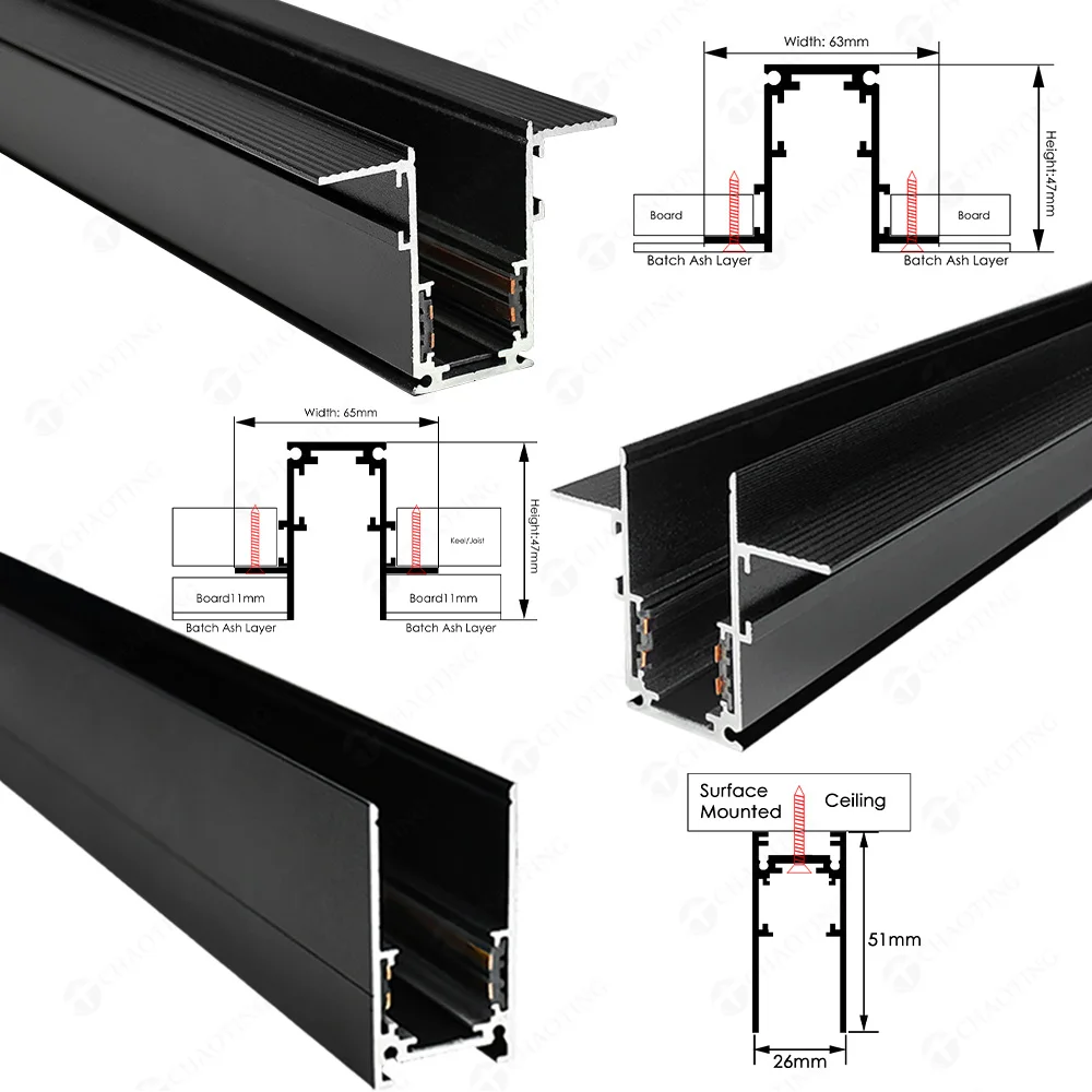 

Hot Sale Indoor 1M 2M 3M DC48V Recessed LED Lighting Linear Track Magnet Embedded Extrusion Aluminum LED Magnetic Track Rail