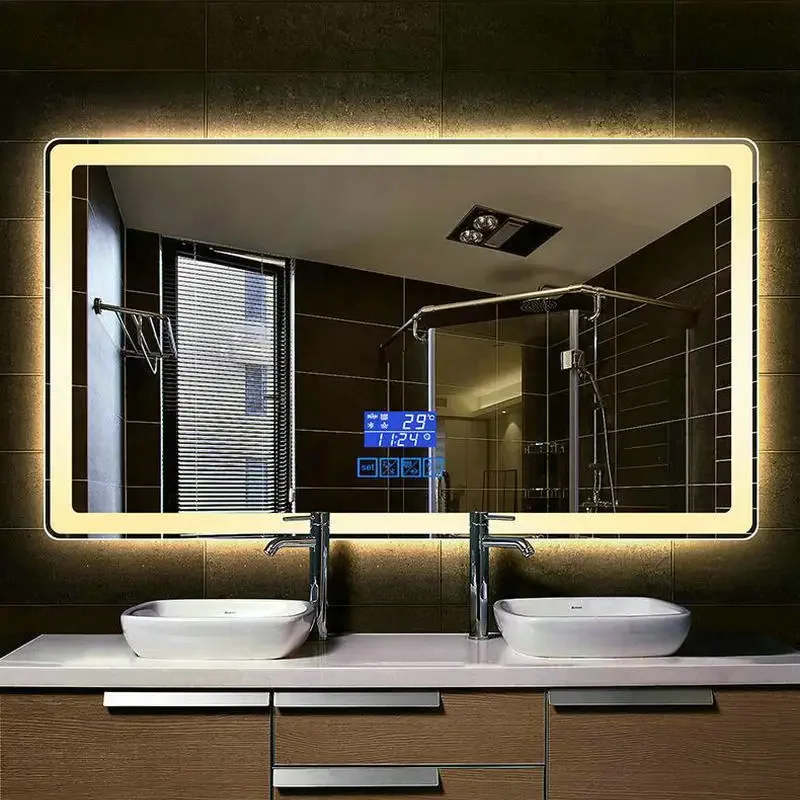 60x80cm 50x70cm Smart  Rectangular Bathroom Mirror High Quality Refection Two Color LED Bathroom Mirror