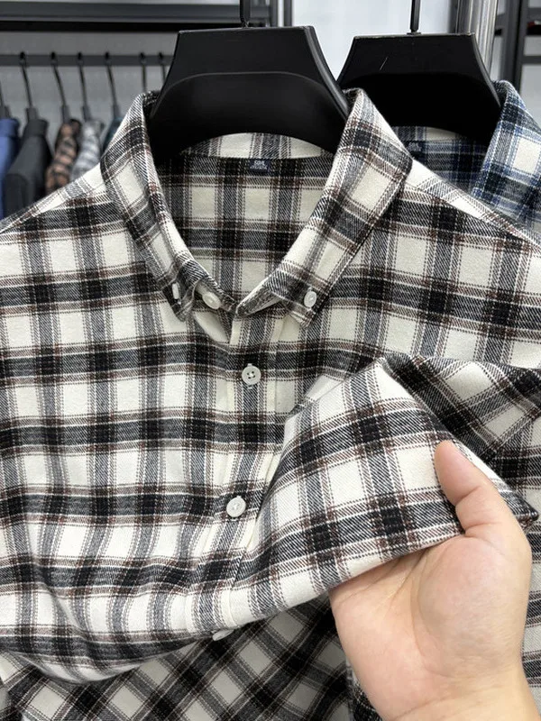 

Autumn 2025 Men's Long Sleeve Shirt Casual Plaid Loose Fit Collared Top Fashionable Versatile Male Apparel Cotton 100%