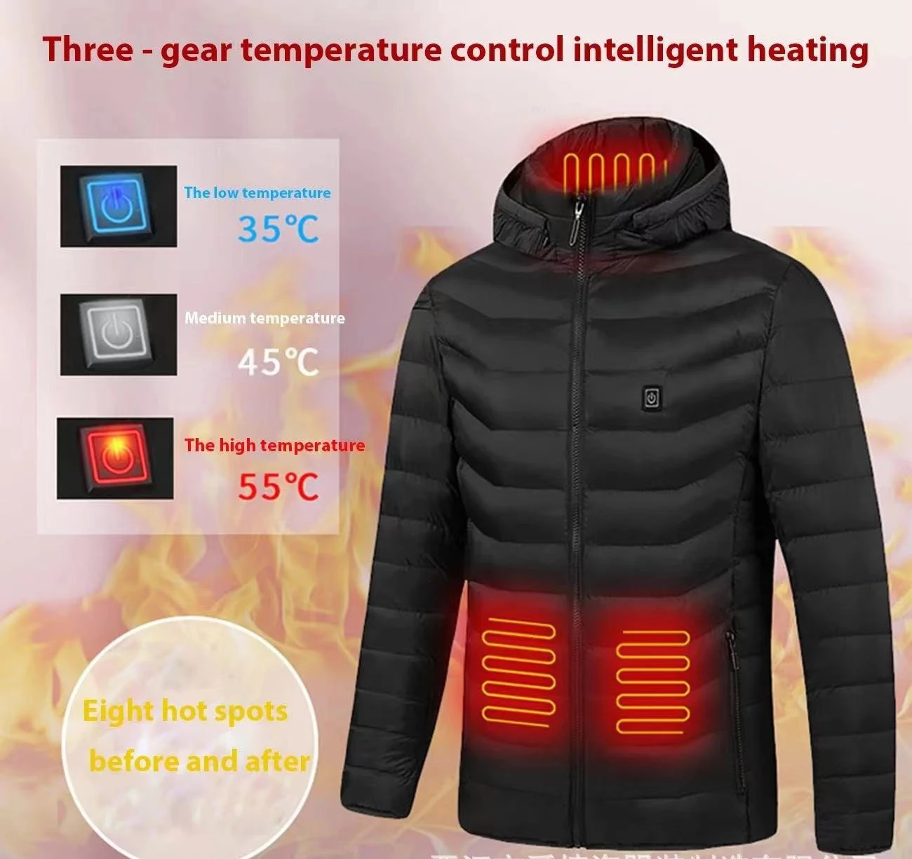 

Heated Cotton Clothes Jacket USB Heating Jacket Warm Snowfield Heated Vests Coat Hunting Hiking Camping Winter S-6XL