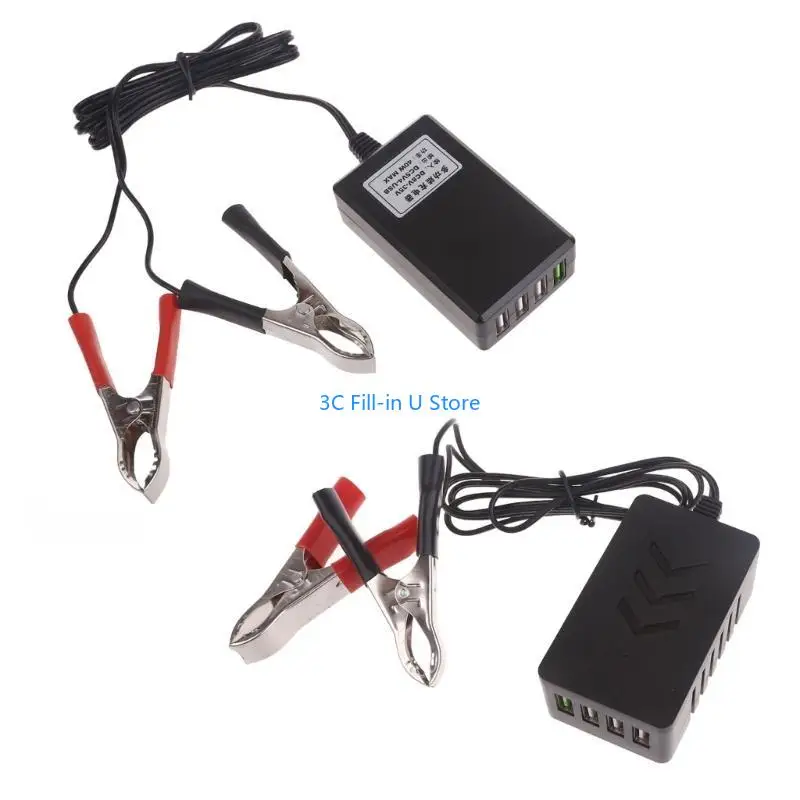 Adaptador energia G8TA com clipe bateria 12V Carregador USB para o celular 4 portas Identificar automaticamente o