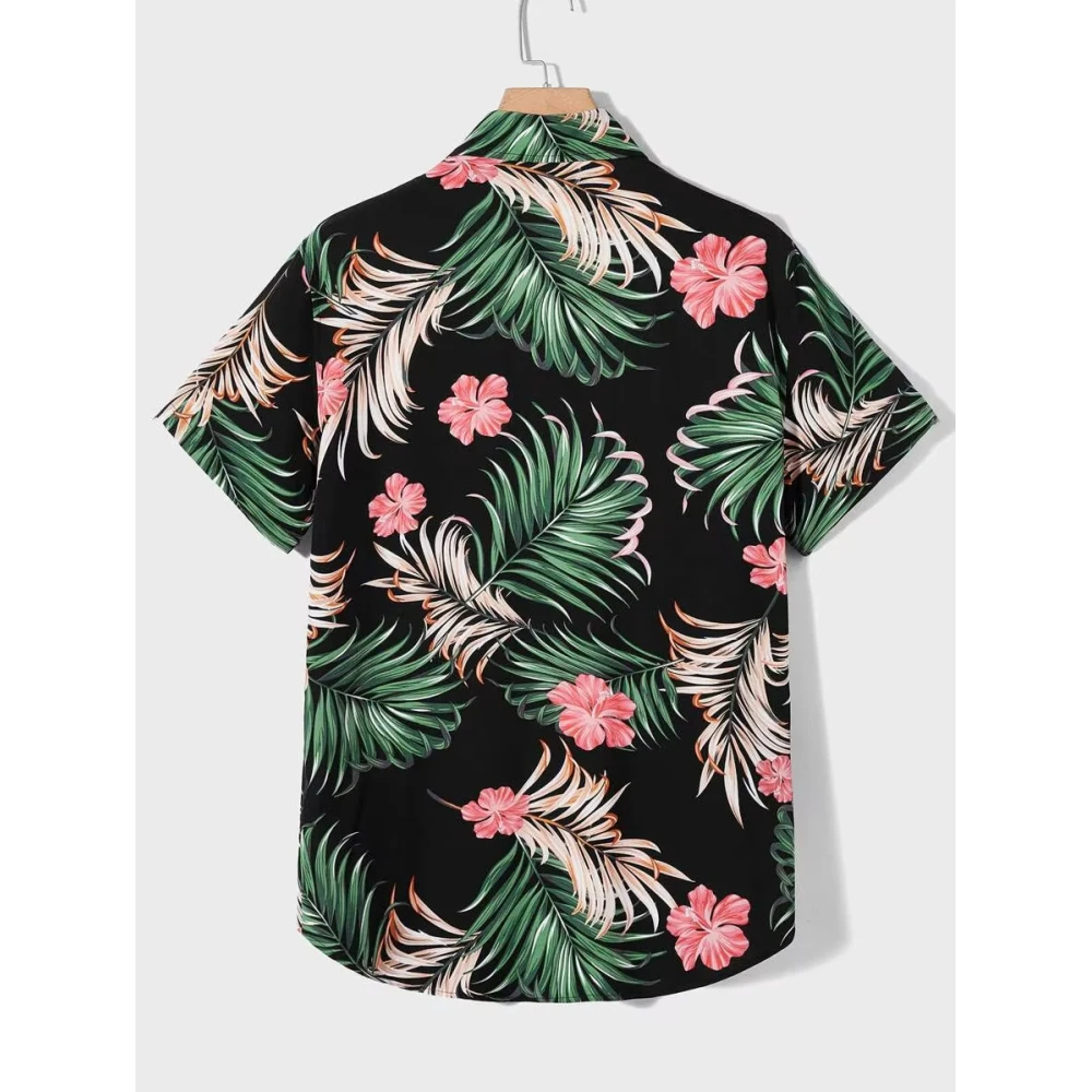 เสื้อฮาวาย Ropical Botanical พิมพ์แขนสั้นลําลองปุ่มลงเสื้อผู้ชายฤดูร้อนวันหยุดสบายๆแฟชั่นเสื้อ Larg