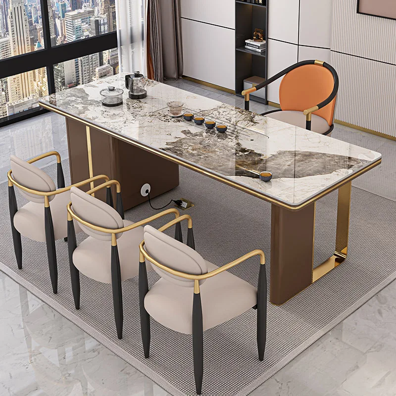 2024 new light luxury rock slab tea table modern simple large board boss office reception
