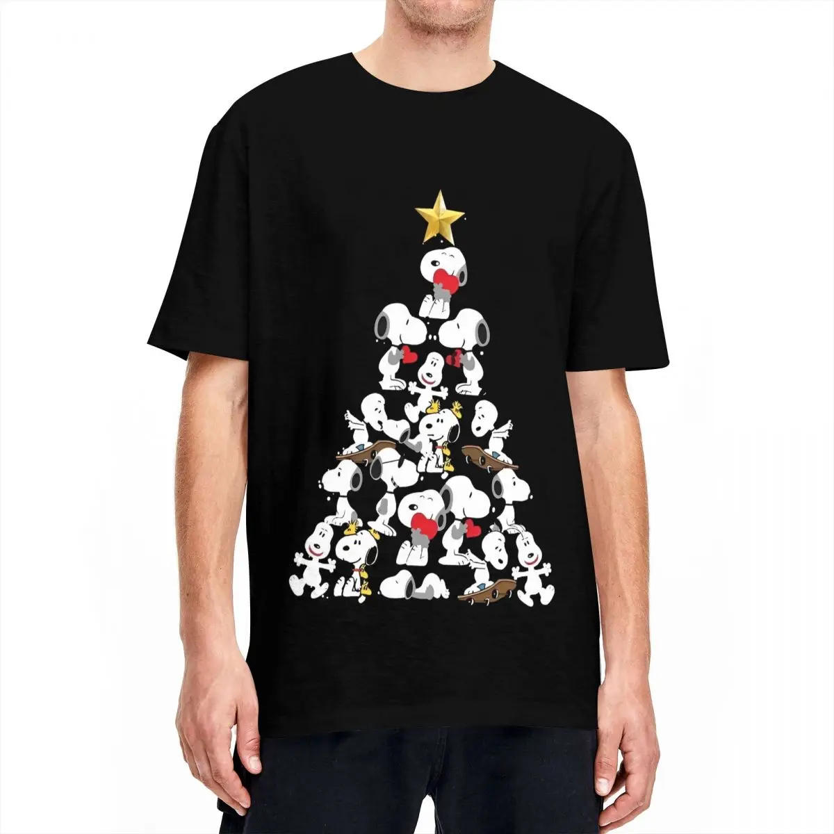 Christmas Snoopy Cartoon T Shirt Woodstock Peanuts Charlie Brown Cotton T Shirts Beach Round Neck Tees Hot Sale Oversize Tops