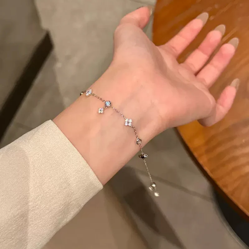 S925 Silver Zircon Bracelets Women Korean Fashion Sweet Girls Sparkling Hollow Delicate Chain Bracelet Party Fine Jewelry Gifts